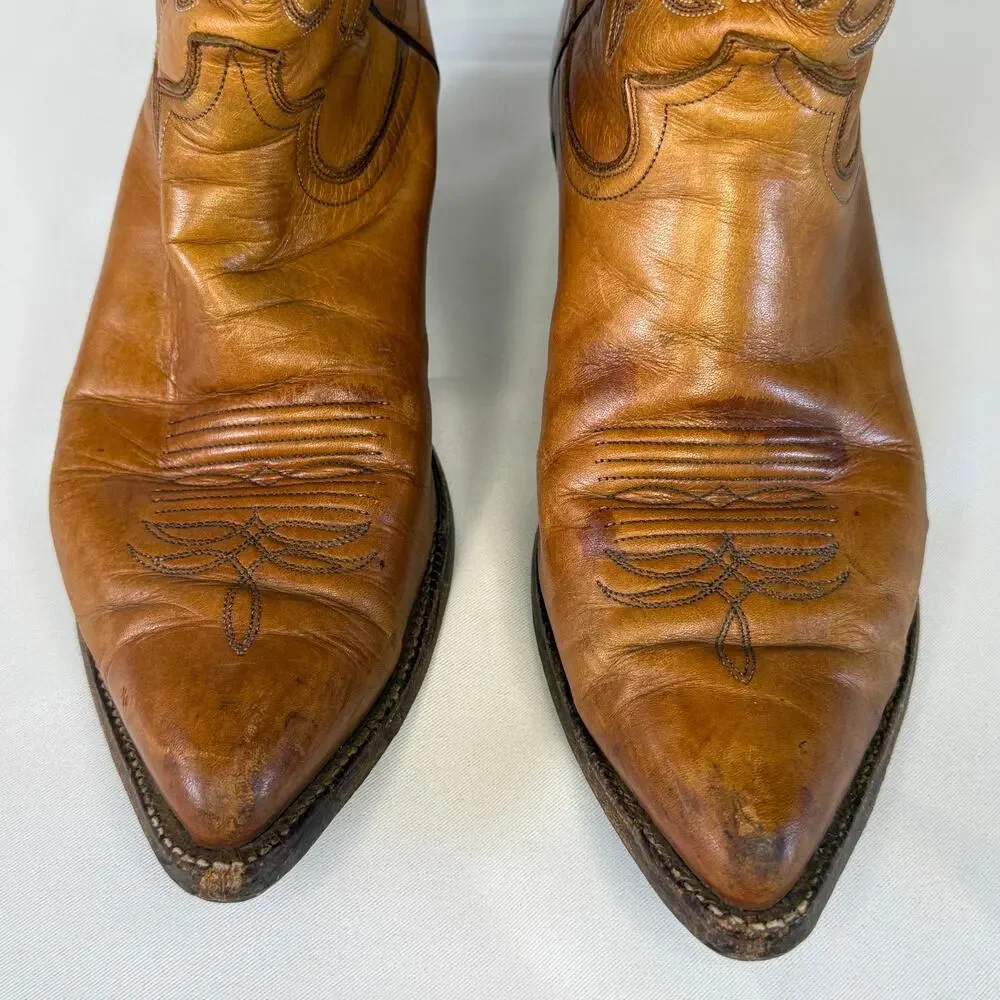 Vintage Justin Style 2521 Honey Tan Leather Cowboy Boots - Men's Size 10 D